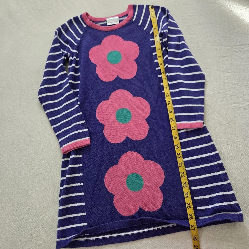 Hanna Andersson Striped Dress Pink Flower Design 130 Cm Kids 7/8 Girls Knit
